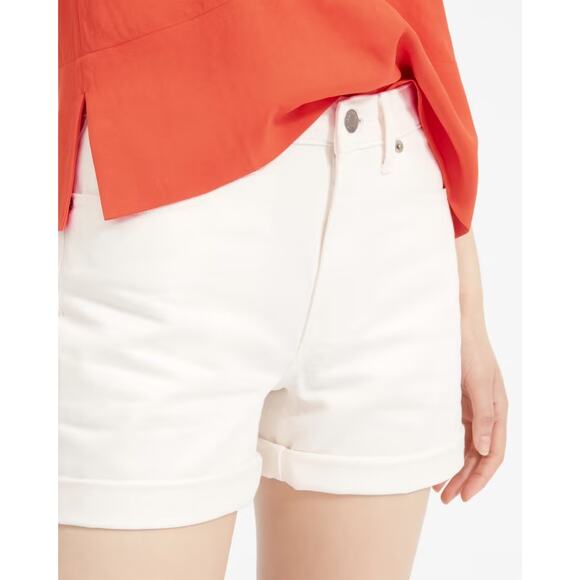 Everlane The Denim Jean Shorts Raw Hem/Rolled Cuffs High Rise Cream Women 30 NWT - Picture 2 of 12